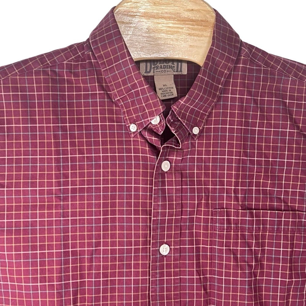 Duluth Trading Men XL Cotton Burgundy Check Button Down  Long Sleeve